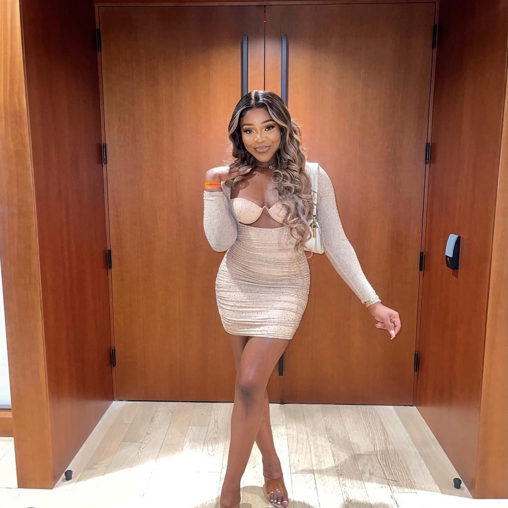 Oh Polly Shimmering Beige/Gold Mini Dress